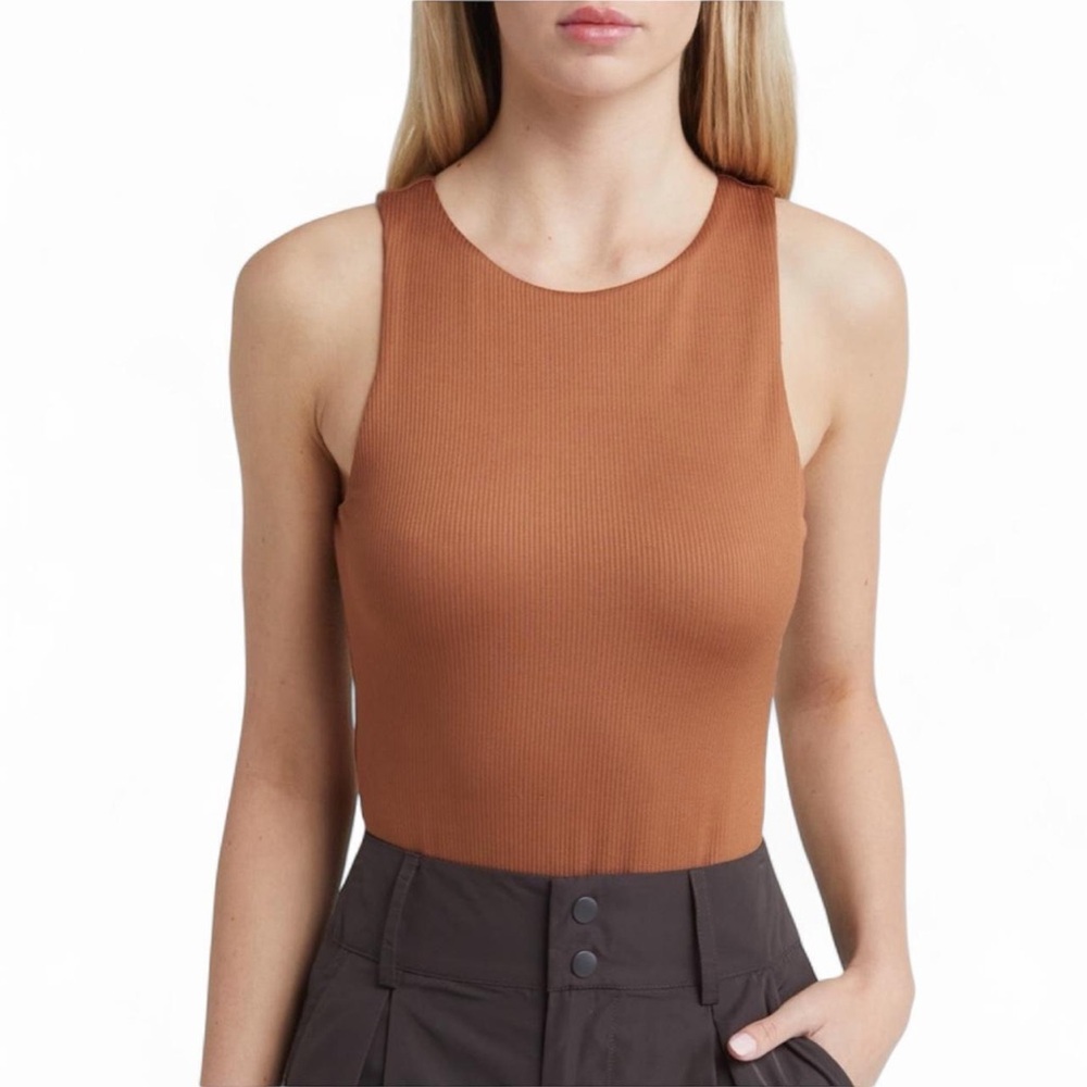 BP. Butter Ribbed Tank Bodysuit Kona Brown XS - Picture 2 of 9